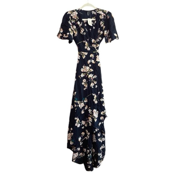 NWT Forever 21 Floral Wrap Asymmetrical Ruffle Midi Dress Women’s Size Medium - Picture 2 of 6